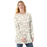 Plus Size Women's Perfect Printed Long-Sleeve Crewneck Tee by Woman Within in Ivory Leaf Print (Size 5X) Shirt