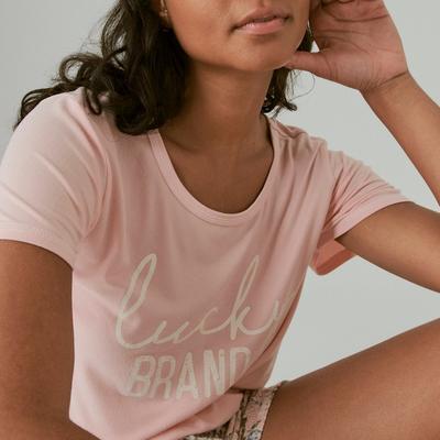 Lucky Brand Graphic Tee & Lightweight Waffle Short - Women's Clothing Button Down Tops Shirts in Coral Pink, Size L