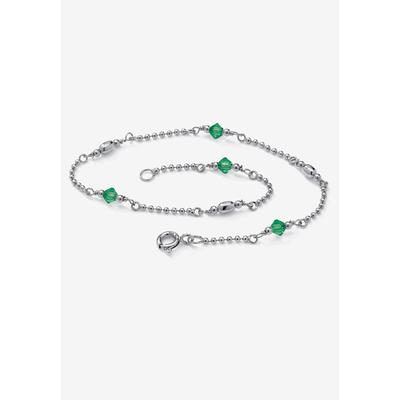 Women's Platinum Plated Silver Ankle Bracelet (2Mm), Round Simulated Birthstone 11 Inches by PalmBeach Jewelry in May