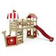 WICKEY Wooden climbing frame StormFlyer with swing set & red slide, Outdoor kids playhouse with sandpit, climbing ladder & play-accessories for the garden