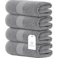 White Classic Luxury Bath Towels Large Pack of 4, Hotel Quality Bathroom Towel 137 x 68 Set, Grey Shower Cotton Towels 4 Pack, Large Thick Plush Bath Towels 700 Gsm For Body, Hair, Pool, Light Grey