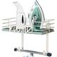 TJ.MOREE ironing board Hanger - Laundry Room Decor Iron Holder, Metal wall mount with Large Storage Blue Wooden Base Basket and Removable Hooks