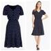 J. Crew Dresses | J. Crew Navy And White Polka Dot Short Sleeve V Neck Fit And Flare Dress Size 8 | Color: Blue/White | Size: 8