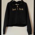 Nike Tops | Black And Gold Nike Half Zip Cropped Hoodie. Size Large. | Color: Black/Gold | Size: L