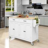 54.3"W Kitchen Island Cart with Solid Wood Top and Locking Wheels,4 Door Cabinet and Two Drawers，Spice Rack, Towel Rack