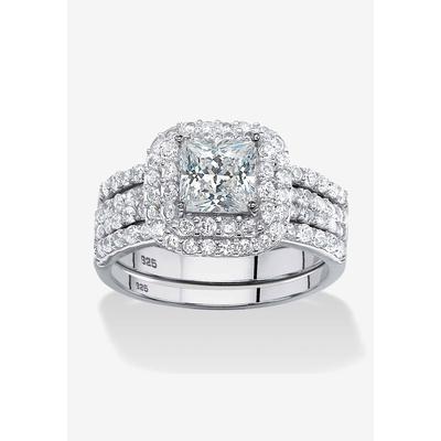 Women's Platinum Over Sterling Silver Cubic Zirconia Halo 3-Piece Bridal Set by PalmBeach Jewelry in Cubic Zirconia (Size 6)