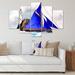 Design Art Sailing Ship w/ Sails in a Stormy Sea - 5 Piece Wrapped Canvas Print Canvas in Blue | 60 H x 32 W x 1 D in | Wayfair PT39273-373