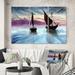 East Urban Home Sailing Boats In The Sea In Evening w/ City - Nautical & Coastal Canvas Wall Art Print Metal in Blue/Brown/Indigo | Wayfair