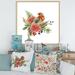 East Urban Home Robin Bird w/ Flowers - Traditional Canvas Wall Art Print Canvas in Gray/Green/Red | 30 H x 30 W x 1 D in | Wayfair