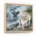 East Urban Home Wolf & A Raven On A Hill Under Falling Snow - Traditional Canvas Wall Art Print Canvas in Black/Green | 30 H x 30 W x 1 D in | Wayfair