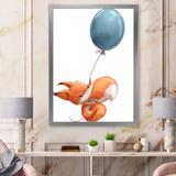 East Urban Home Cute Little Cartoon Fox Squirrel w/ Balloon - Painting on Canvas Metal in Blue/Orange | 32 H x 24 W x 1 D in | Wayfair