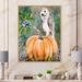 East Urban Home Barn Owl Sitting on a Pumpkin - Print on Canvas Metal in Blue/Green/Orange | 40 H x 30 W x 1.5 D in | Wayfair