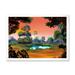 East Urban Home Small Pond on a Forest Glade at Dawn - Painting on Canvas Plastic in Blue/Green | 34 H x 44 W x 1.5 D in | Wayfair
