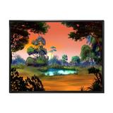 East Urban Home Small Pond on a Forest Glade at Dawn - Painting on Canvas Metal in Blue/Green | 24 H x 32 W x 1 D in | Wayfair
