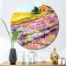 East Urban Home Morning Sun Over The Lavender Field I - Country Metal Circle Wall Art Metal in Indigo/Yellow | 29 H x 29 W x 1 D in | Wayfair