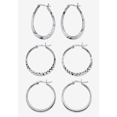 Women's Sterling Silver Diamond Cut 3 Pair Hoop Earrings Set (33Mm) by PalmBeach Jewelry in Silver