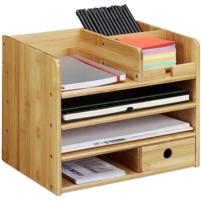 Relaxdays - Schreibtisch Organizer, Briefablage A4, Notizzettel und Stifte ordnen, Schublade,