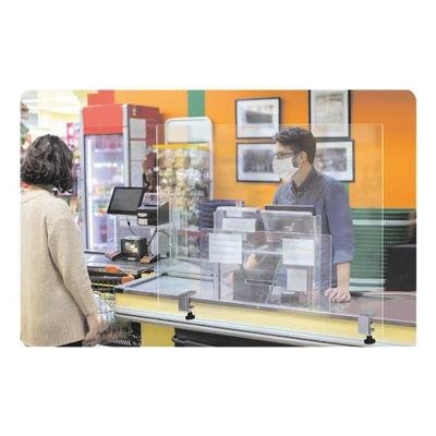 Magnetoplan Nies- und Spuckschutz rahmenlose Hygienewand Acrylglas mit Klemmhaltern 122 x 7 transparent, 122x62x7 cm Image