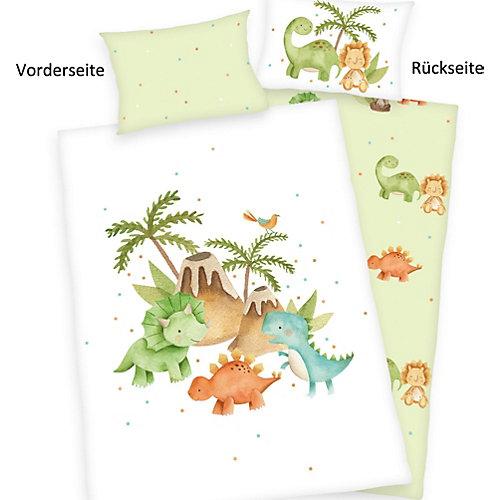 """""Kinderbettwäsche Dinos """"Made in Green"""", 100 x 135 cm"" grün/weiß"""
