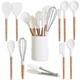 FIVE14 Kitchen Utensils Set - High Heat Resistant White Silicone Cooking Utensils Set with Silicone Spatula, Tongs, Ladle, Serving Spoons - Non-Stick, BPA Free Kitchen Utensils Set with Holder - 11 Pc