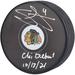 Seth Jones Chicago Blackhawks Autographed Hockey Puck with "Chi Debut 10/13/21" Inscription