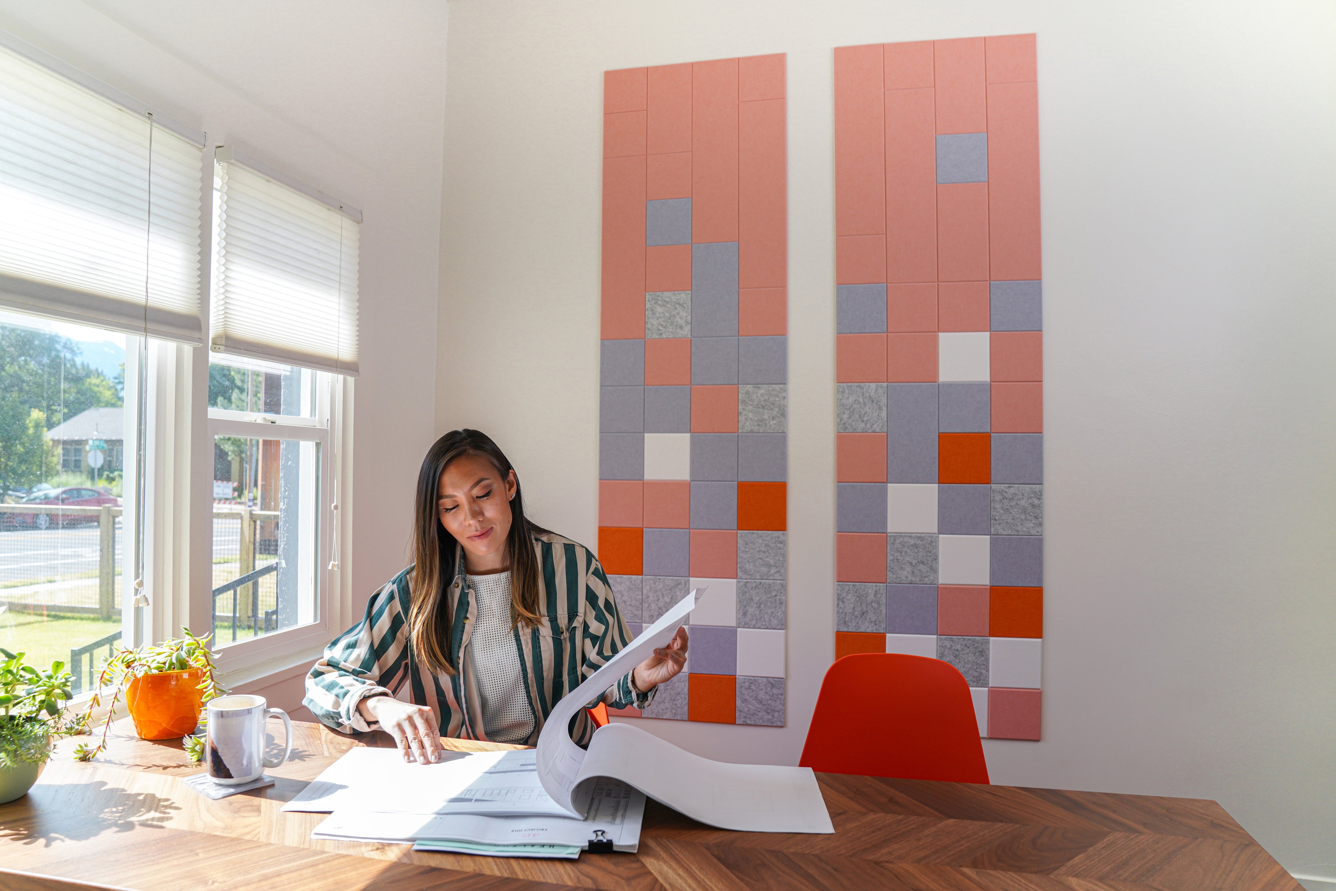 Gradient Triptych Grapefruit || Sound Dampening Pinnable Tiles