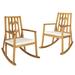 Foundry Select Set Of 2 Outdoor Acacia Wood Rocking Chair Wooden Patio Rocker W/Red Cushion in Gray | 41 H x 28.5 W x 38 D in | Wayfair