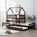 Harper Orchard Triple Bed Twin Over Triple Bed Bunk Bed w/ Trundle, Wooden House Bed w/ Twin Size Trundle - Gray Wood in Brown Wayfair