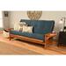 Wade Logan Flodin 82" Wide Full Futon & Mattress Wood/Solid Wood/Microfiber/Microsuede in Blue/Brown | 37 H x 82 W x 31 D in | Wayfair