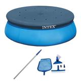 Intex Swimming Pool Maintenance Kit w Vacuum & Pole & 15 Ft Easy Set Pool Cover - 9