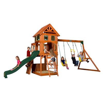 Backyard Discovery Atlantis Cedar Wood Swing Set, Slide, Clubhouse - 18'1" x 7'9"