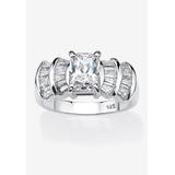 Women's Platinum over Silver Emerald Cut Cubic Zirconia Step Top Engagement Ring (3 1/10 cttw TDW) by PalmBeach Jewelry in Platinum (Size 10)
