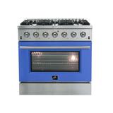 Forno Galiano 36" 5.36 cu. ft. Freestanding Duel Fuel Convection Oven in Blue | 38 H x 36 W x 28 D in | Wayfair FFSGS6244-36BLU