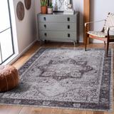 Kyan 6'7" x 9' Traditional Washable Updated Traditional Thatch Light Blue/Ink/Slate/Dark Gray/Nutmeg/Gray/Black/Light Beige/Peach Washable Area Rug - Hauteloom