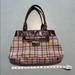 Coach Bags | Coach Plaid Wool Tweed Tote Bag With Brown Leather Trim And Silver Tone Hardware | Color: Gray | Size: Os