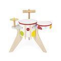 Janod - Confetti Wooden Drum - Children's Musical Instrument - Pretend Play and Musical Awakening Toy - 4 Percussion Instruments - Water-Based Paint - 3 Years +, J07614