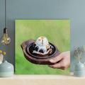 Latitude Run® Ice Cream & Cake On Rock Tray - 1 Piece Square Graphic Art Print On Wrapped Canvas Metal in Brown/Green | 32 H x 32 W x 2 D in | Wayfair