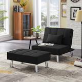 Fabric Single Sofa Bed with Ottoman Convertible Folding Futon Chair Lounge Chair Set with Metal Legs & Adjustable Backrest