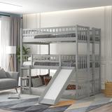 Full-Over-Full-Over-Full Triple Bunk Bed with Built-in Ladder, Slide & Guardrails