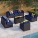 MakeYourDay 8-Seater Rattan Sectional Sofa Set with 2 Kinds of Gas Fire Pit Tables