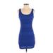 Forever 21 Casual Dress - Bodycon Scoop Neck Sleeveless: Blue Print Dresses - Women's Size Small