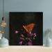 Winston Porter Butterfly On Purple Flowers - 1 Piece Rectangle Graphic Art Print On Wrapped Canvas in Indigo/Yellow | 12 H x 12 W x 2 D in | Wayfair