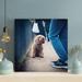 Latitude Run® Long Coated Small Dog On Gray Floor - 1 Piece Rectangle Graphic Art Print On Wrapped Canvas in Brown | 12 H x 12 W x 2 D in | Wayfair