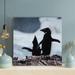 Rosecliff Heights Black & White Penguins On Brown Rock - 1 Piece Rectangle Graphic Art Print On Wrapped Canvas in Black/White | Wayfair