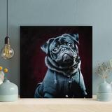 Latitude Run® Black Pug In Gray Coat - 1 Piece Rectangle Graphic Art Print On Wrapped Canvas Metal in Black/Gray | 32 H x 32 W x 2 D in | Wayfair