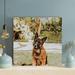 Latitude Run® Brown Dog Near Tree - 1 Piece Rectangle Graphic Art Print On Wrapped Canvas in Brown/White | 16 H x 16 W x 2 D in | Wayfair