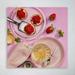 Latitude Run® Strawberry & Lemon on Clear Glass Bowl 1 Piece Square Graphic Art Print on Wrapped Canvas in Pink/Red | 12 H x 12 W x 2 D in | Wayfair