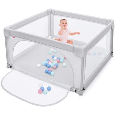 120 x 120cm Baby Laufstall mit 50 Spielbaellen, Laufgitter mit atmungsaktivem Netz und