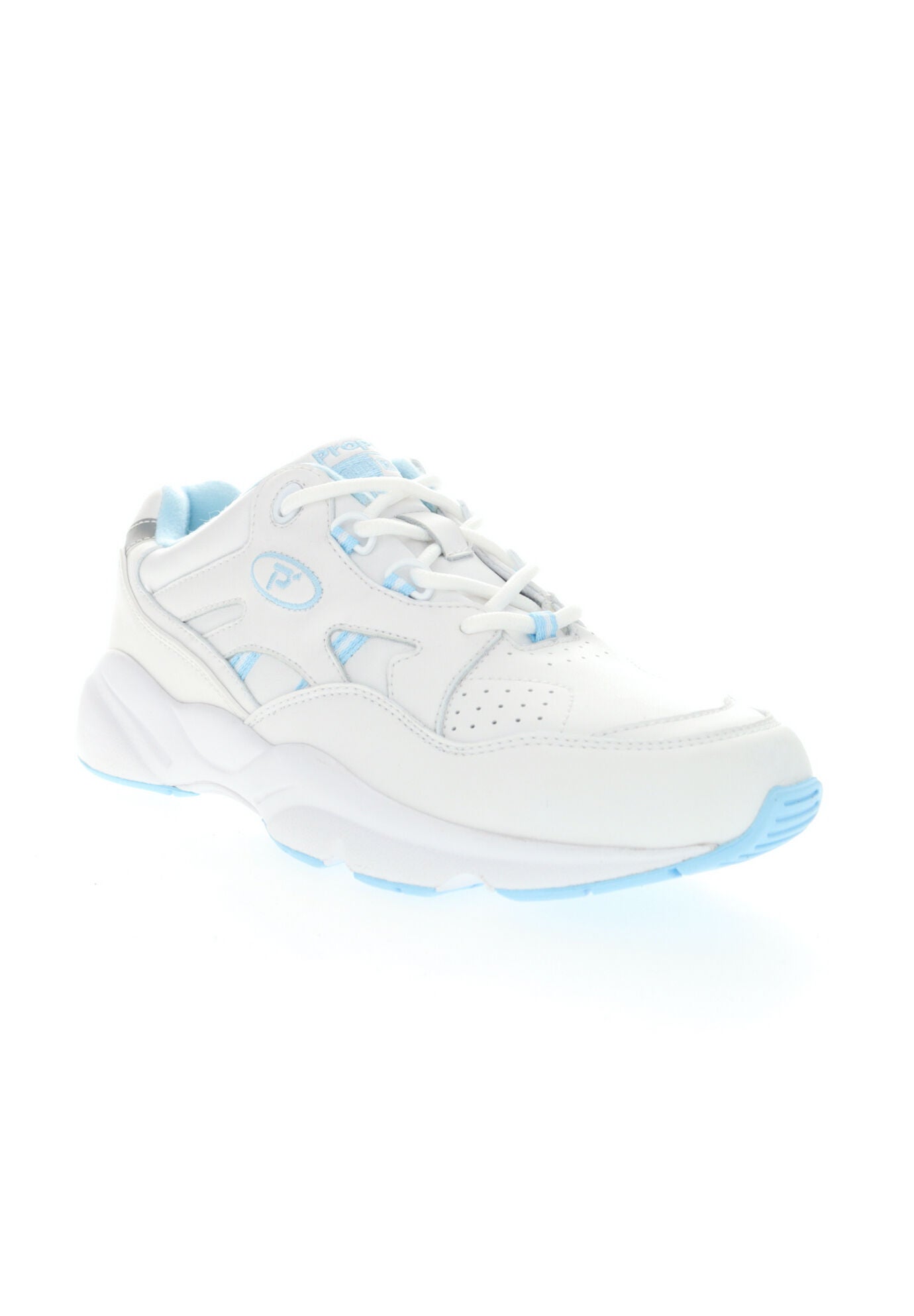 Women's Stability Walker Sneaker by Propet in White Light Blue (Size 9 XXW)
