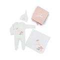 Allaboutthebump Personalised Pink Elephant Wreath Baby Gift Set with Hat, Blanket, Babygrow, and Ribbon Gift Box (3-6 Months Babygrow Hat Blanket & Box)